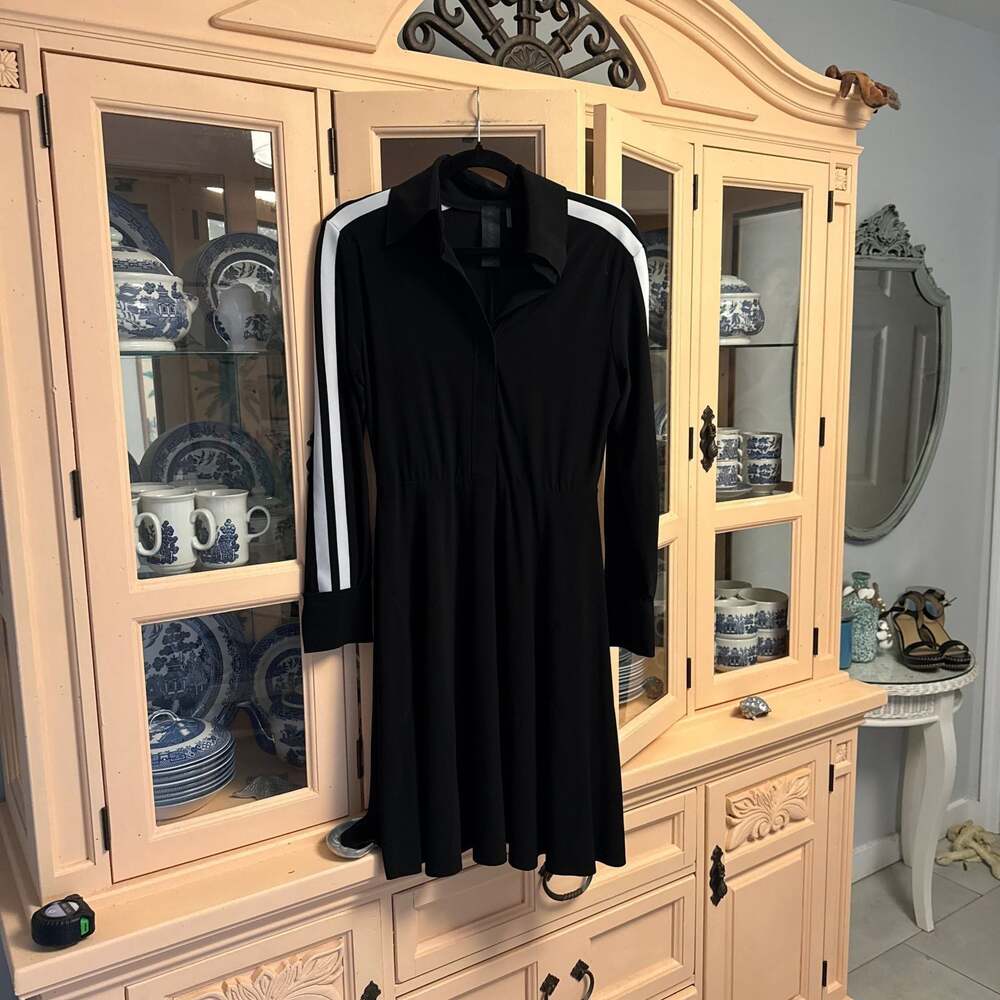 Norma Kamali Black Side Stripe Long Sleeve Dress Size S